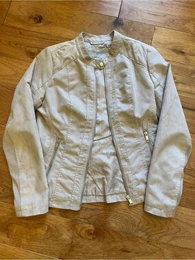 Valerie Stevens Light Beige Faux Suede Zip Jacket